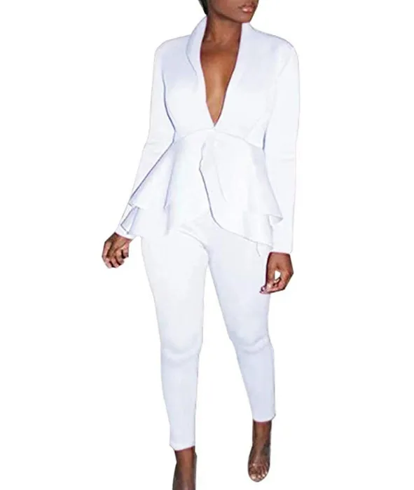 Ruffled Air Layer Business Uniform Casual Wear White - Shop at LoveMi