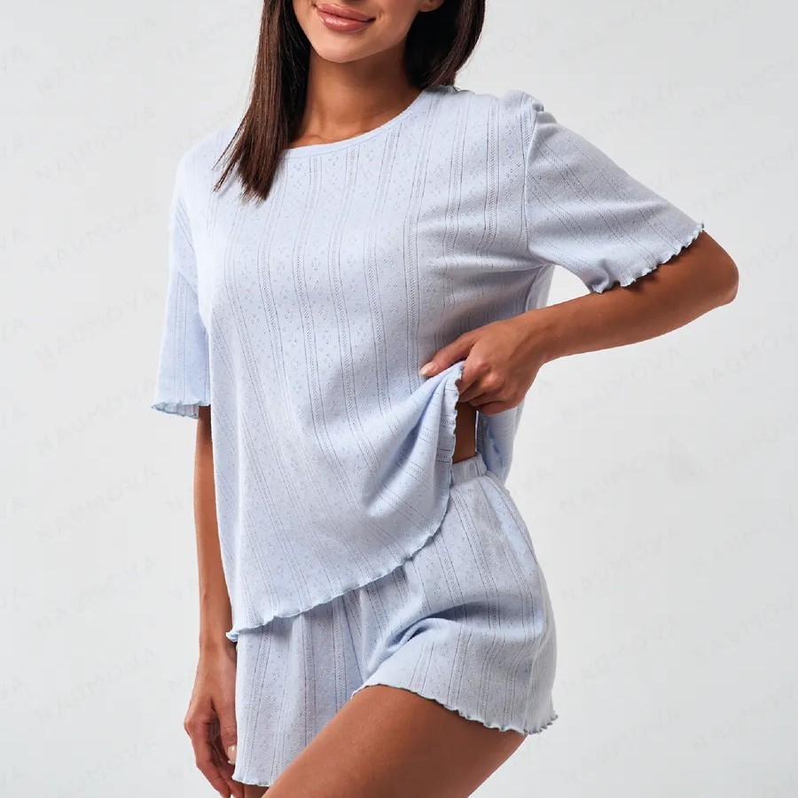 Pajamas Women’s Summer Cotton-containing Comfortable Curling Half-sleeve Shorts Home Wear Suit