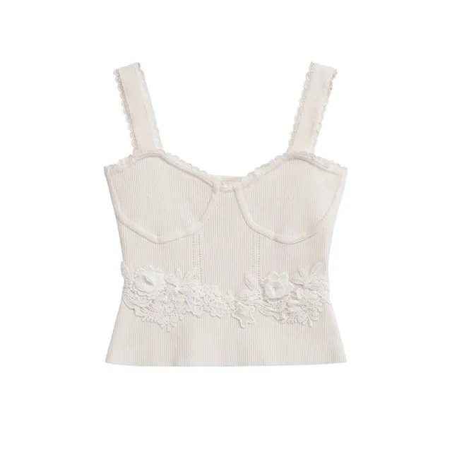 New Street Fashion Knitted Embroidered Slip Top Vest Red - Shop at LoveMi