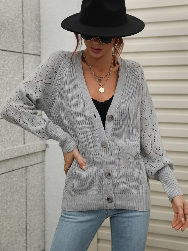 Single breasted Solid Color Knitted Cardigan Loose Gray - Shop at LoveMi