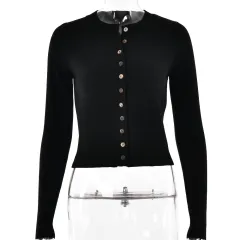 Women's Knitted Shirt Long Sleeve Slim Round Neck Top - Black - View 1