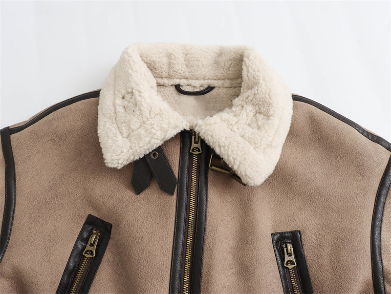 Women's Loose Long Sleeve Lamb Wool Splicing Coat