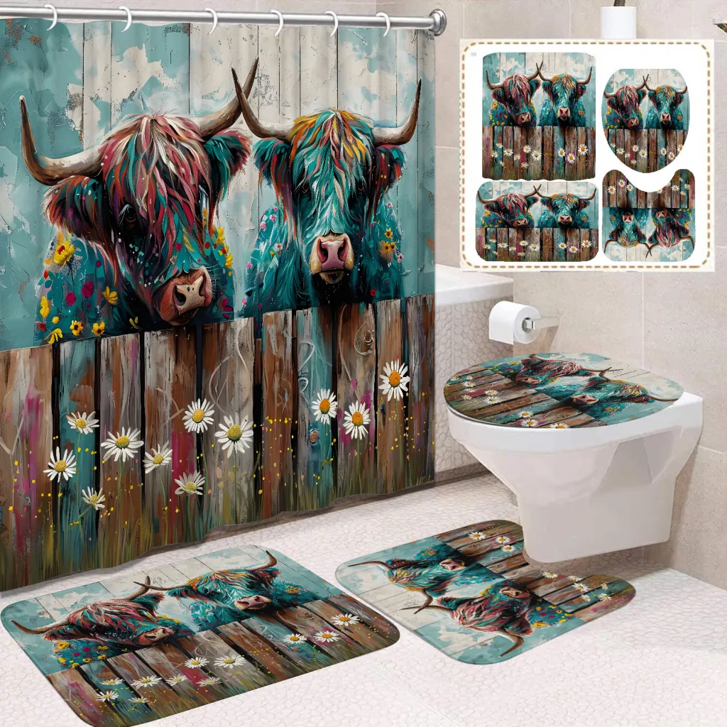 Polyester Waterproof And Mildew-proof Shower Curtain Four-piece Partition Bathroom Curtain - W1909