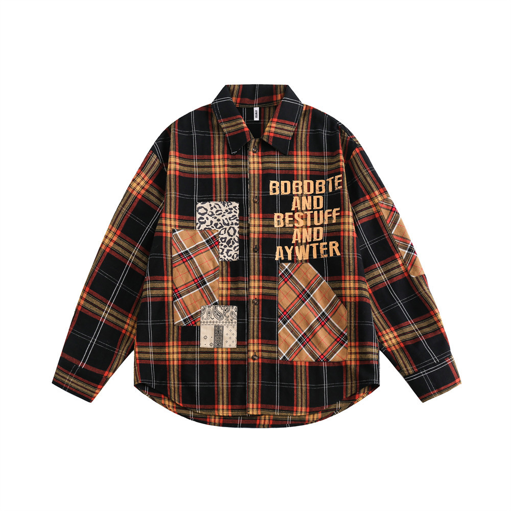 Fashion Letter Print Irregular Pocket Lapels Loose Long Sleeve