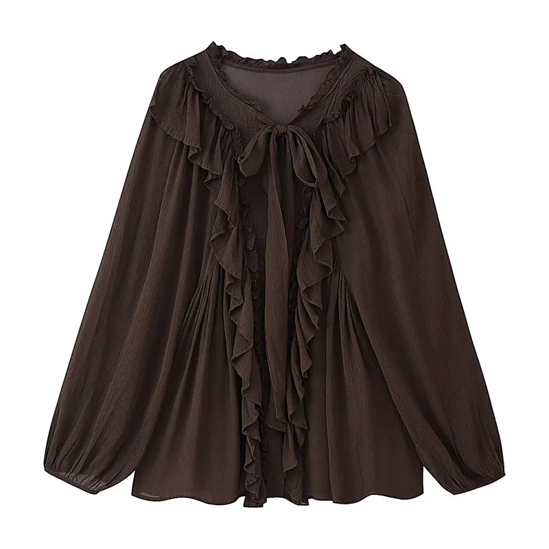 Women's Loose Laminated Decoration Drape Shirt - Picture Color-Xs