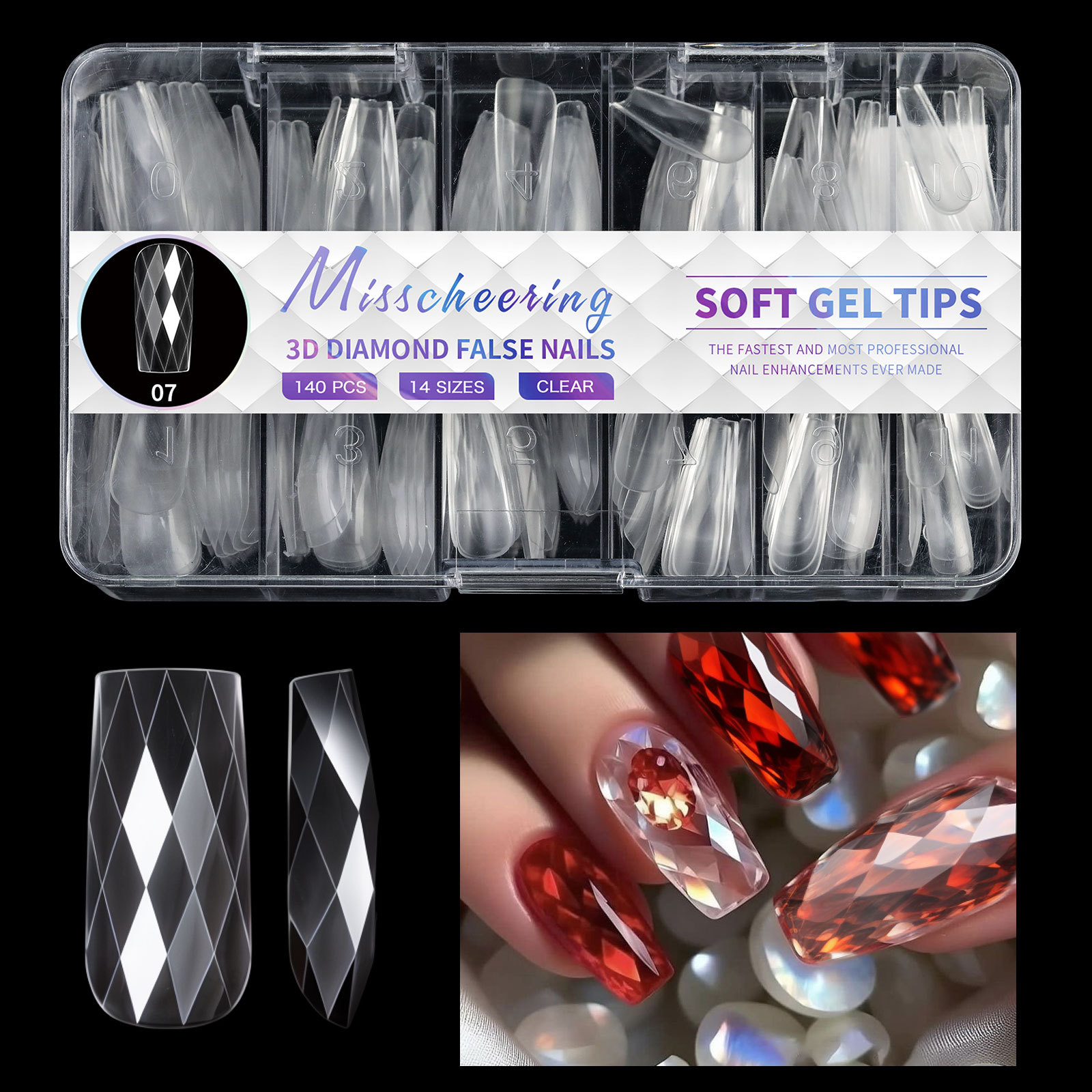 3D Diamond Wear Long Shaping Nail Tip