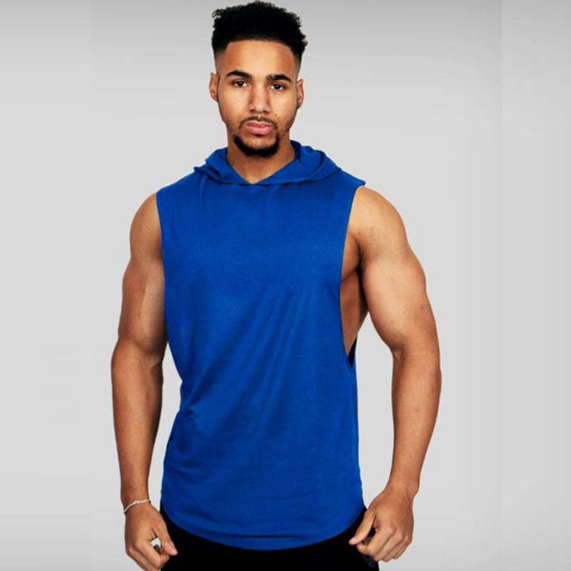 Fitness Men's Hooded Vest Moisture Wicking Sleeveless Solid Color Waistcoat