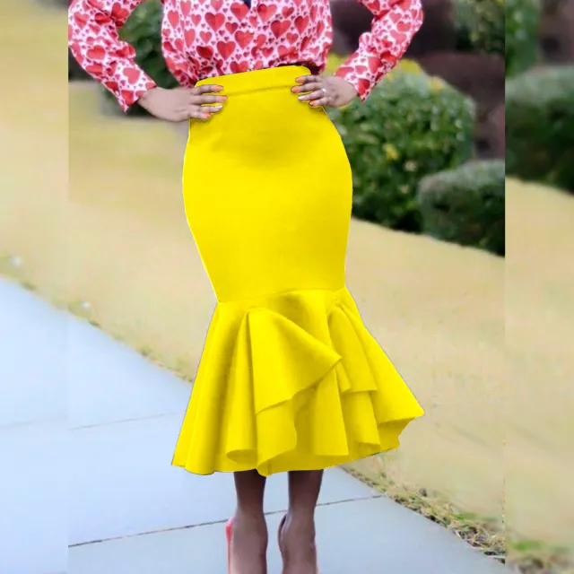 Autumn New High Waist Comfort Skirt Daily Commute Style Slim Fit Slimming Fishtail Skirt Bustskirt Yellow - Shop at LoveMi