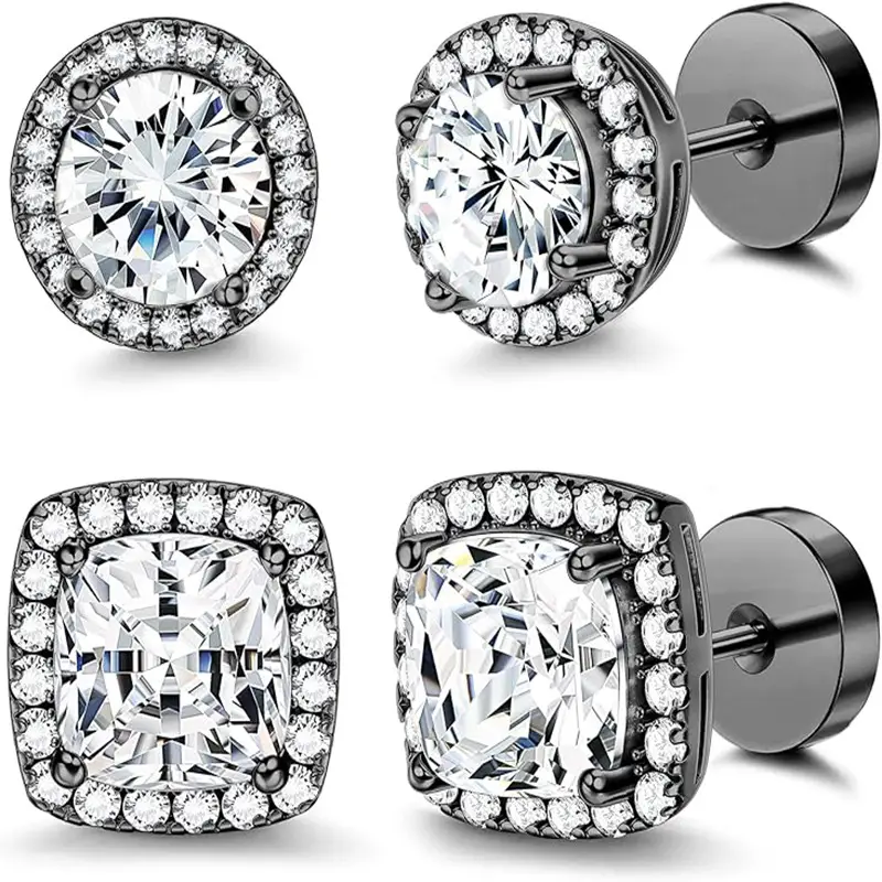 Inlaid Zircon Geometric Gold Women's Full-jeweled Stud Earrings