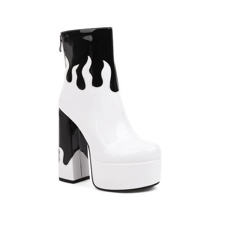 Womens Patent Leather Colorblock Ankle Boots
