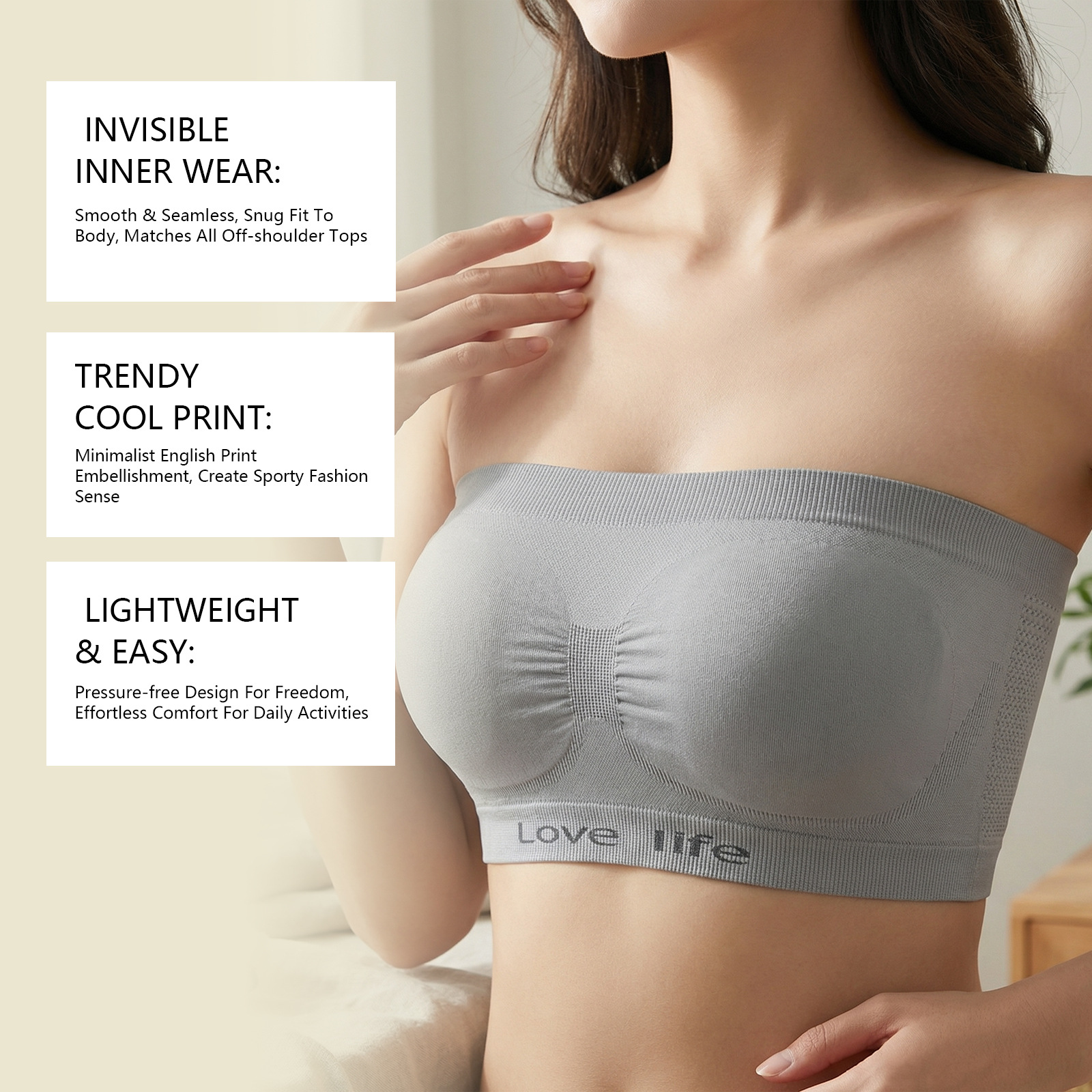 Womens Soft Breathable Strapless One-piece Sports Bra