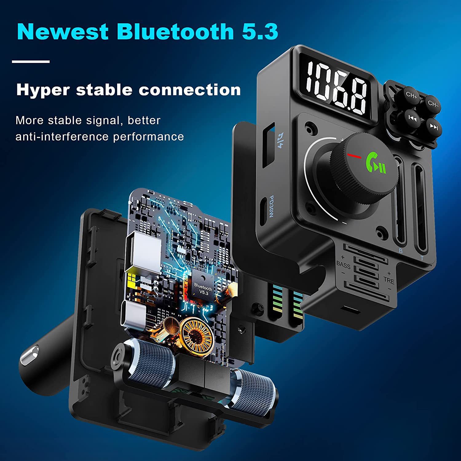 Car MP3 Bluetooth Hands-free FM Transmitter With PD 30W Fast Charging And Car Audio Playback