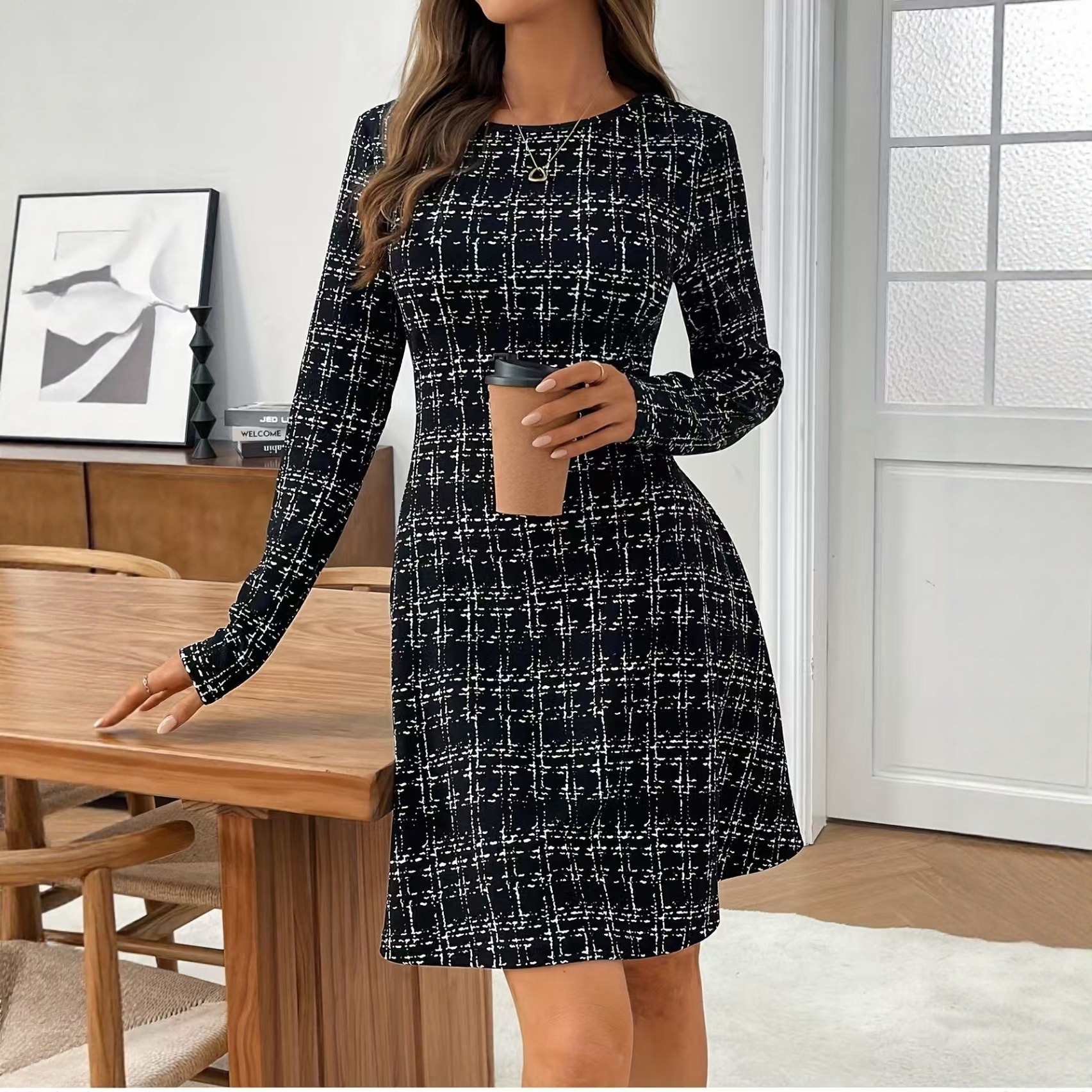 Solid-color Printed Midi Dress For Women