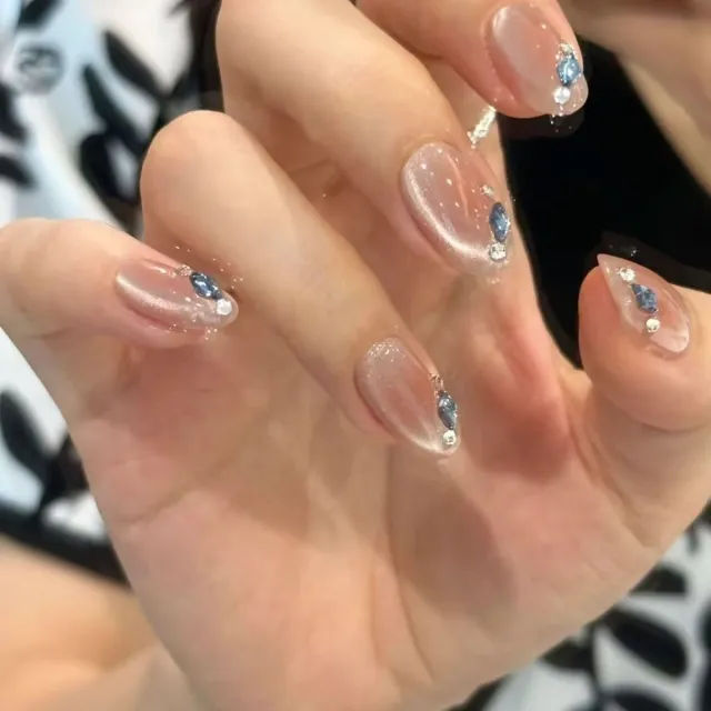Cat Eye Flash Nail Art Elegant And Fair Peacock Blue Short Oval - Shop at LoveMi