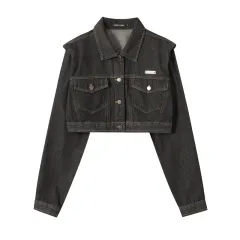 Sweet Cool Short Denim Jacket Casual Ins Style Easy Matching Coat - Black - View 1