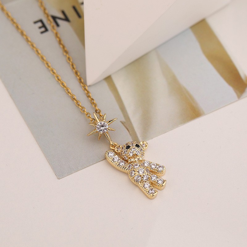 Cute And Sweet Titanium Steel Bear Ornament Necklace For Women