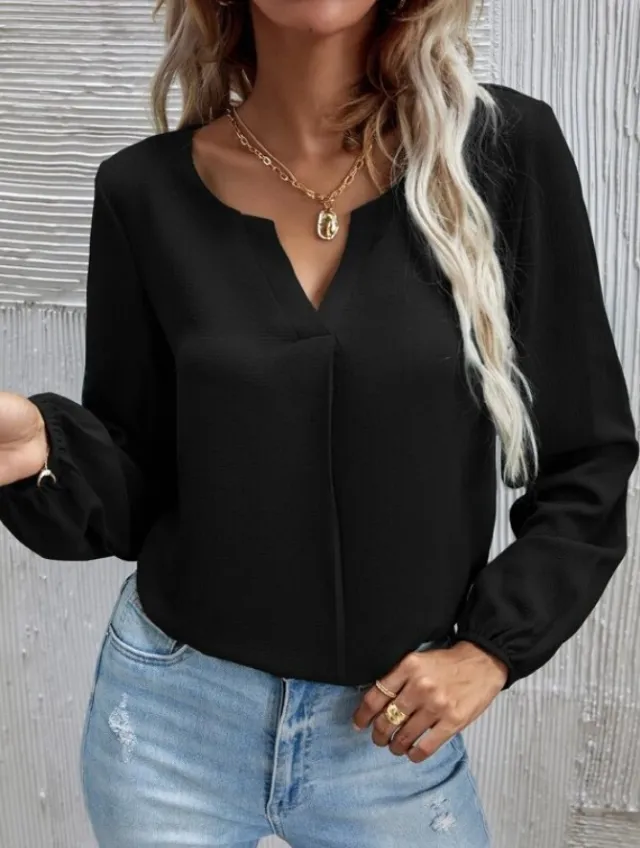 Temperament Commute Solid Color Long Sleeve Bottoming Shirt Black - Shop at LoveMi