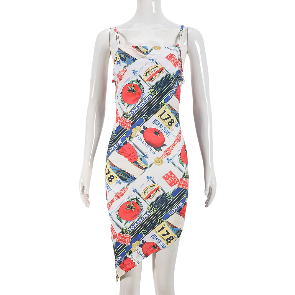 Women's Dress Dopamine Floral Sexy Strap Backless Irregular Dress Multicolor - Shop at LoveMi