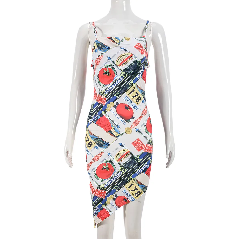 Women's Dress Dopamine Floral Sexy Strap Backless Irregular Dress - Multicolor