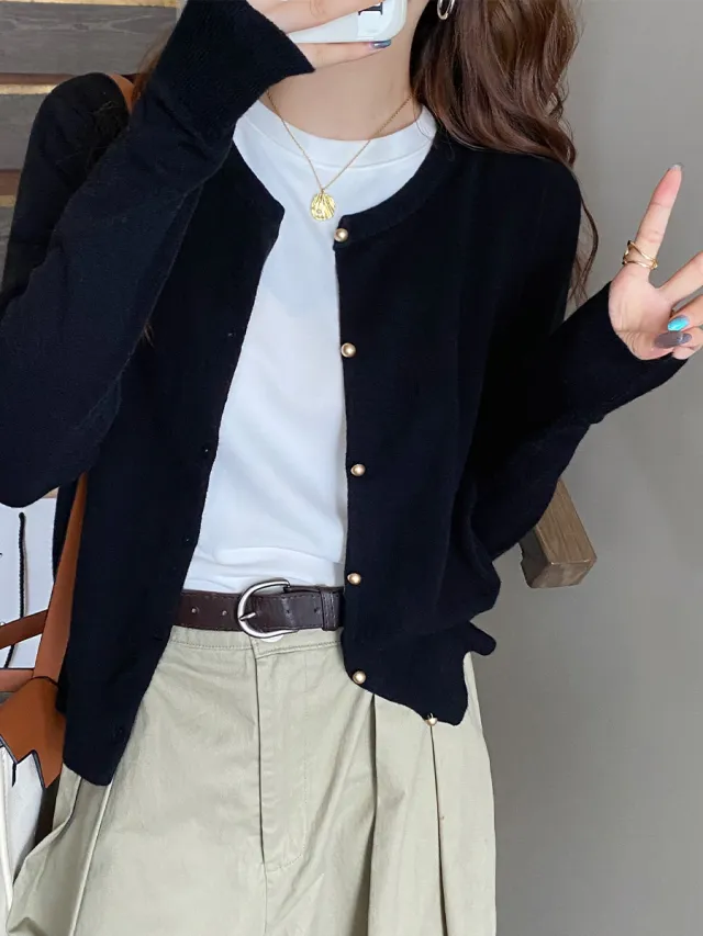 Gray Knitted Cardigan Women's Autumn Outerwear High grade Sweater Coat Black - Shop at LoveMi