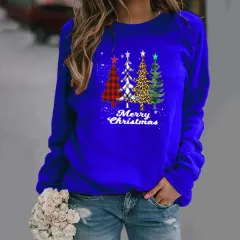 Pattern Printing Long Sleeve Crew Neck Sweater Female - Blue - View 1