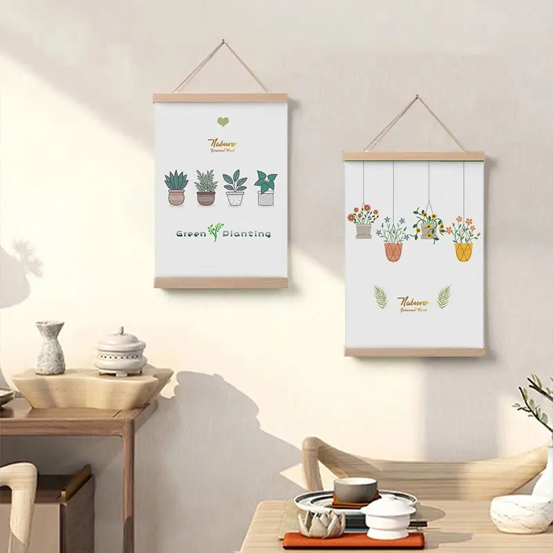 Simple Home Cartoon Green Plant Solid Wood Fabrics Hanging