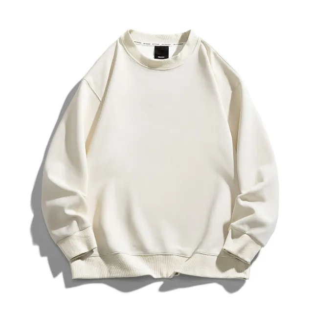 Solid Color Plus Size Round Neck Sweater Casual Pants Suit White - Shop at LoveMi