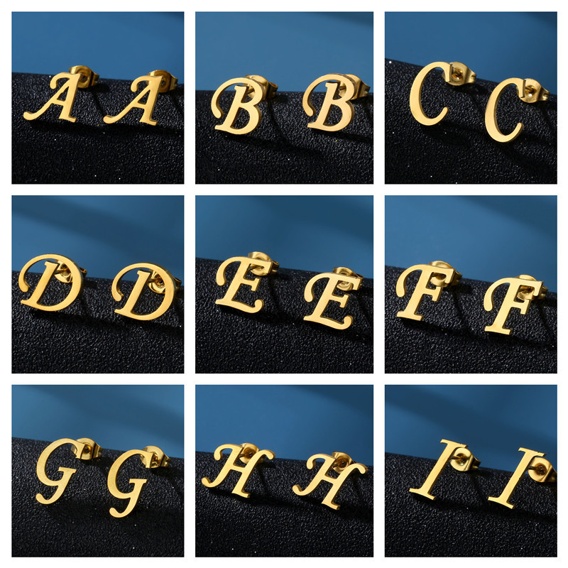 26 English Letters Stainless Steel Alphabet Letter  Earrings