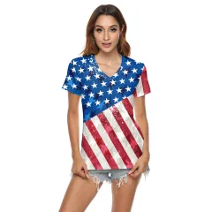 Women's Independent National Flag Digital Printed V-neck Loose T-shirt - B136 033-Xl - View 1
