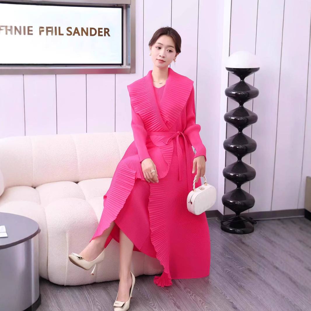 Spring And Autumn New Close Edge Belt Solid Color Dress Shawl Two-piece Set