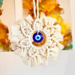 Bohemian Style Hand-woven Pendant Colorful Cotton Thread Blue Wall Eye Charm - White - View 1