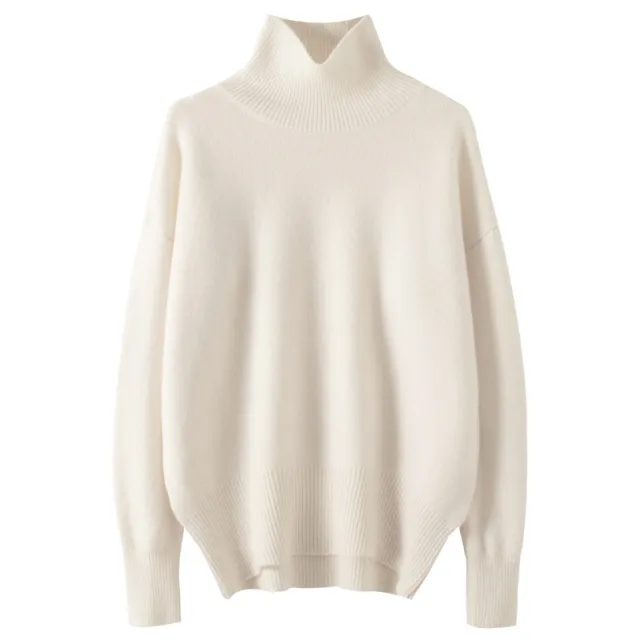 Women's High neck Pure Wool Sweater Extra thick Cashmere White - Shop at LoveMi