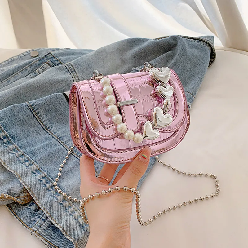 New Laser Pearl Tote Saddle Girl Mini - Pink