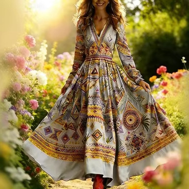 3D Oil Painting Floral Print Dress 5