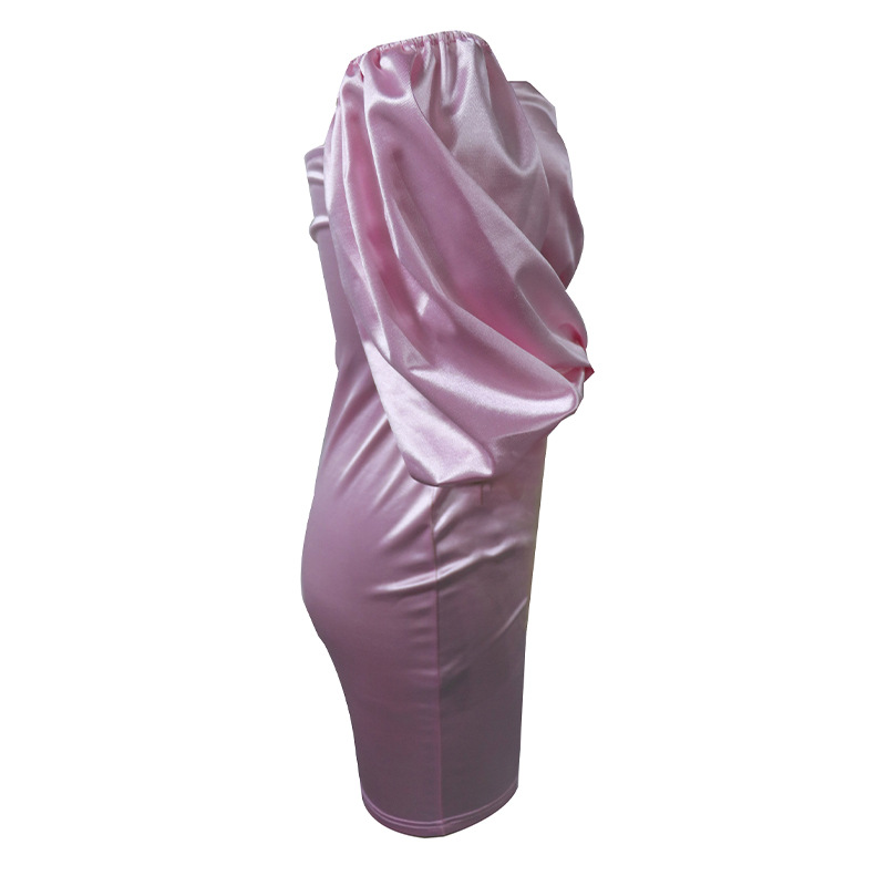 Pink Off-Shoulder Satin Balloon-Sleeve Mini Dress — product details and sizing image 9