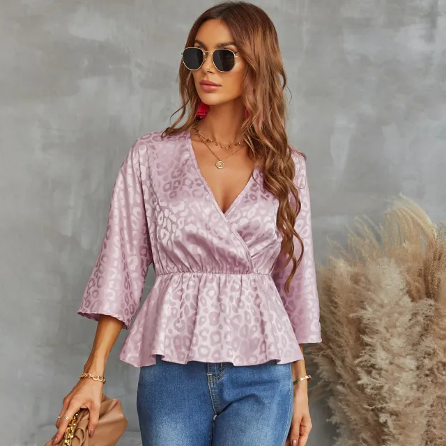 Spring And Summer Pullover Chiffon Top V neck Slim T shirt Pink - Shop at LoveMi