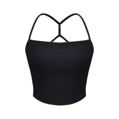 Women's Solid Color Ribbon Chest Pad Shaping Sports Sling Top - Black - View 1
