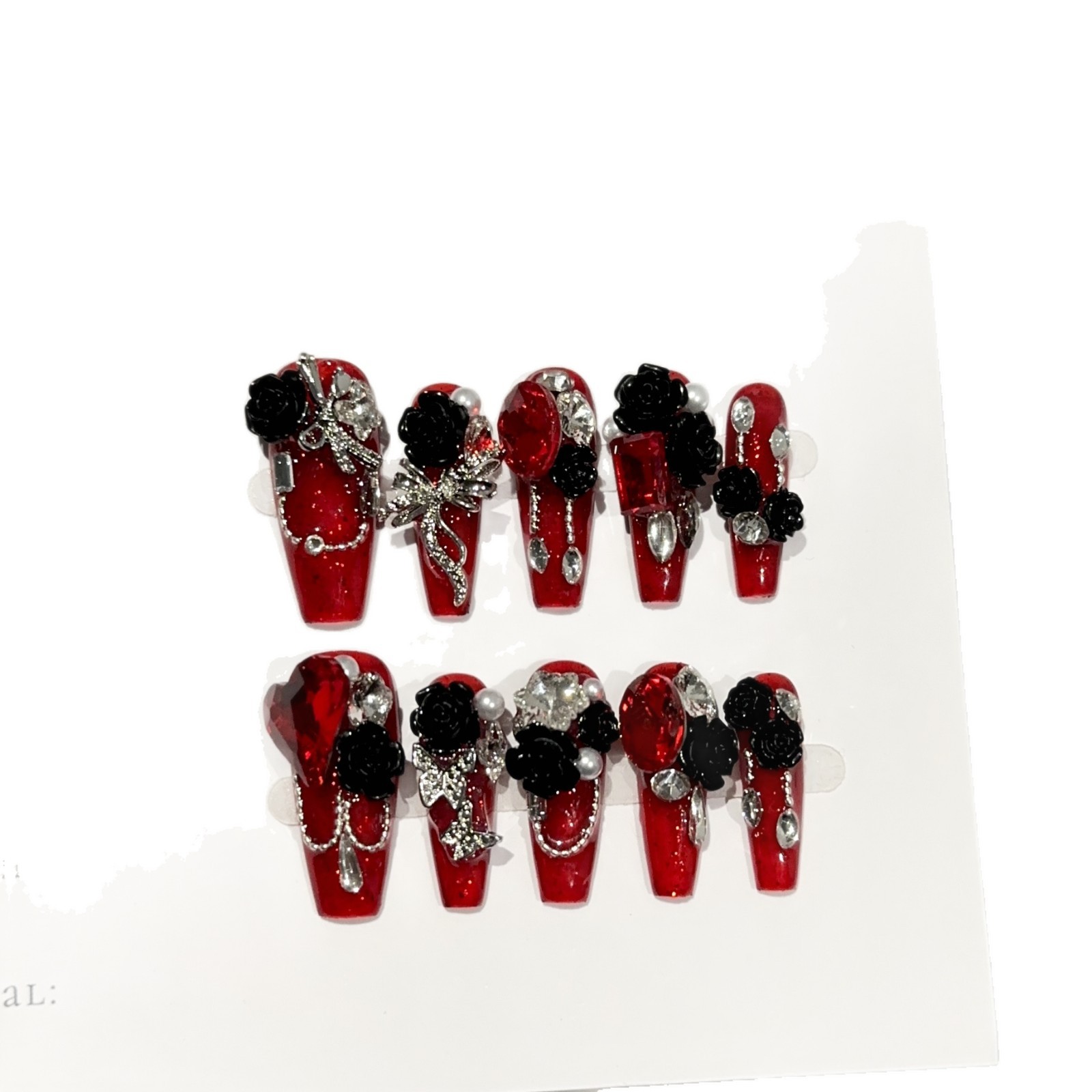 Handmade Wine-red Long Nail Tips For Wearable Nails