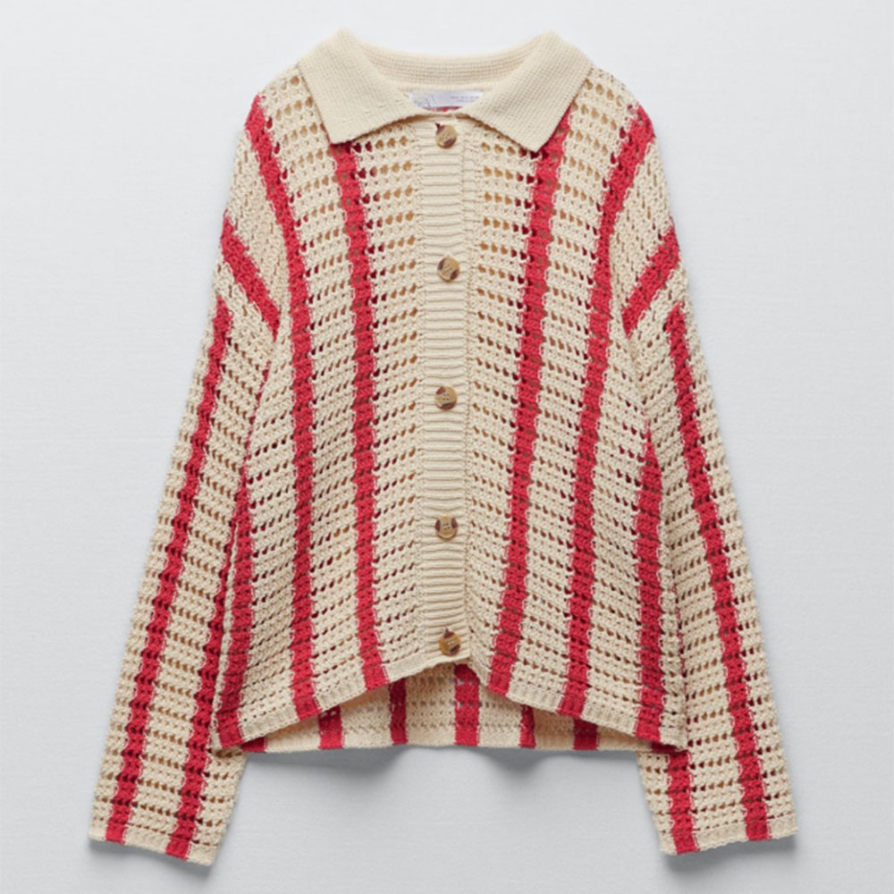 Vintage Knitted Contrast Color Cardigan Jacket