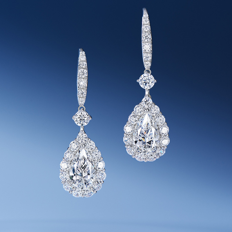 Drop-shaped Diamond Earrings Women's Sterling Silver Enclosure