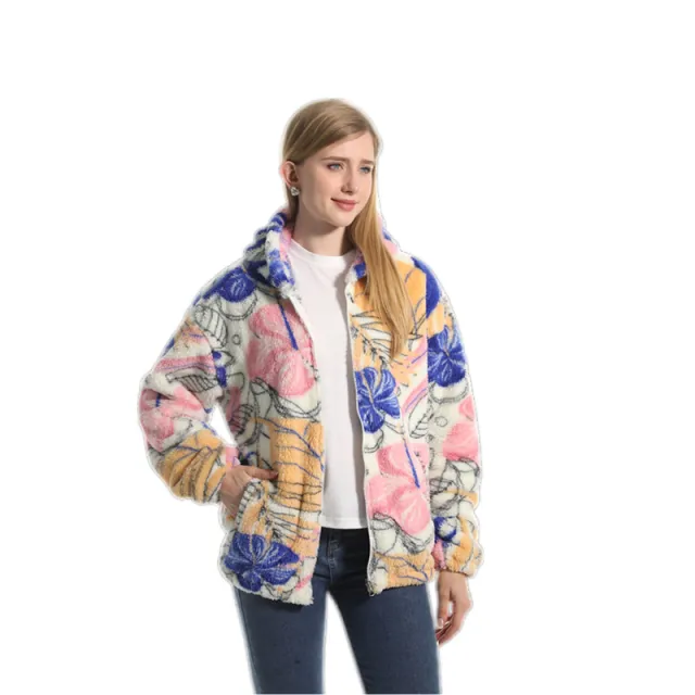 Fleece lined Thickened Hooded Jacket Big Flower - Shop at LoveMi