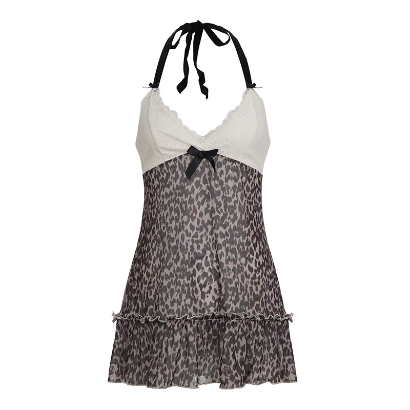 Sweet Leopard Print Lace Patchwork Demure A Line Camisole Brown - Shop at LoveMi