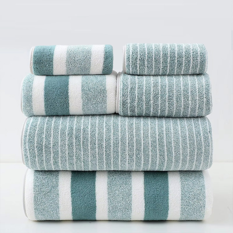 Wide And Narrow Striped Towel Set Coral Fleece Bath Towel