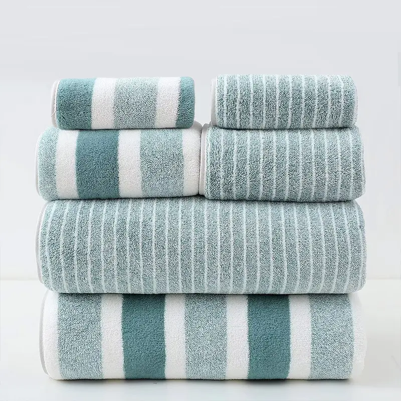 Wide And Narrow Striped Towel Set Coral