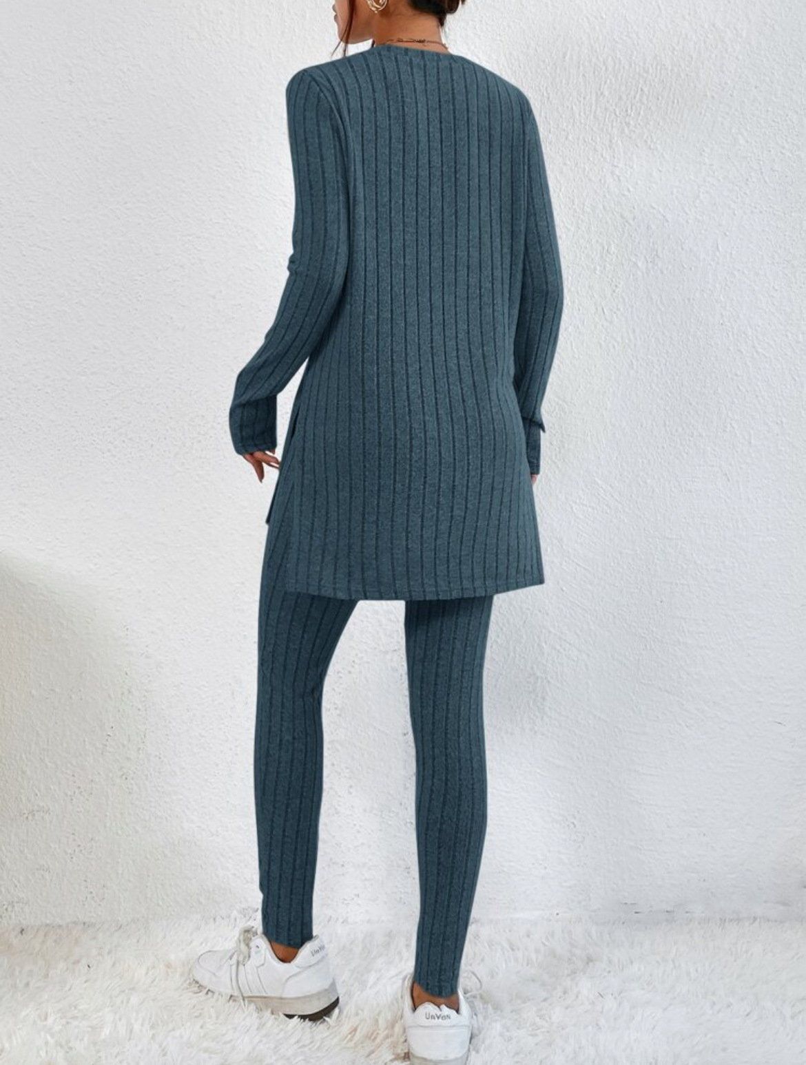 Women's Fashion Casual Long Sleeve Irregular Round-neck Shirt Elastic High Waist Trousers Suit