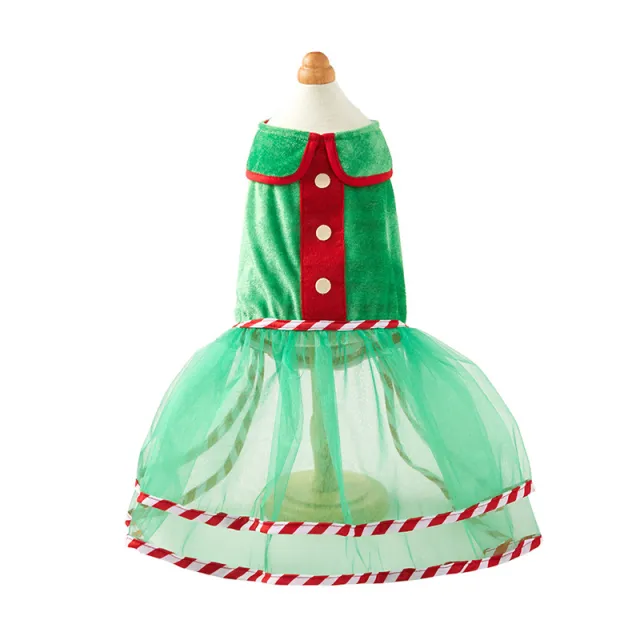 Pet Green Gauze Skirt Hat Suit Cute Dog Holiday Clothing Skirt - Shop at LoveMi