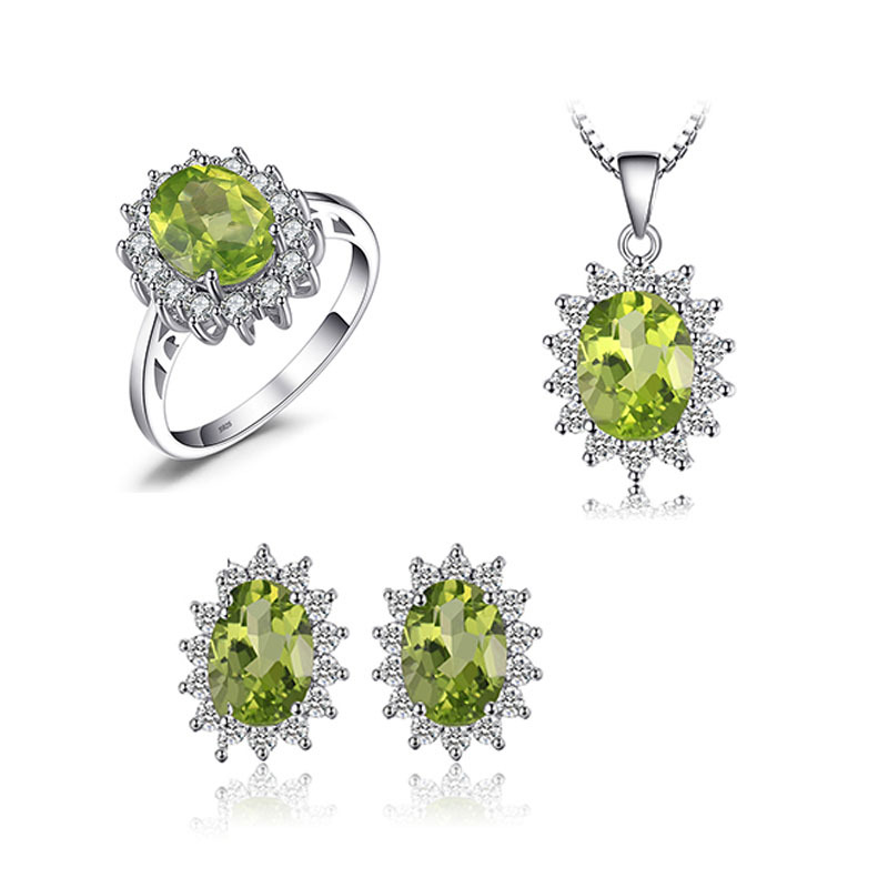 Colored Gems Female Ring Eardrops Stud Earrings