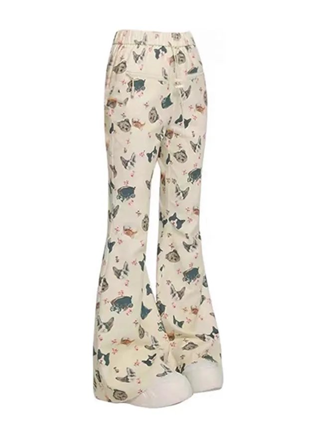 Hand painted Graffiti Drawstring Printing Bell bottom Pants Women - Shop at LoveMi