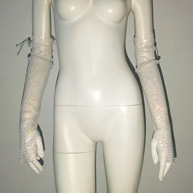 Punk Rhinestone Spaghetti Strap Bra Music Festival Top White Ab Diamond Open Cuff - Shop at LoveMi