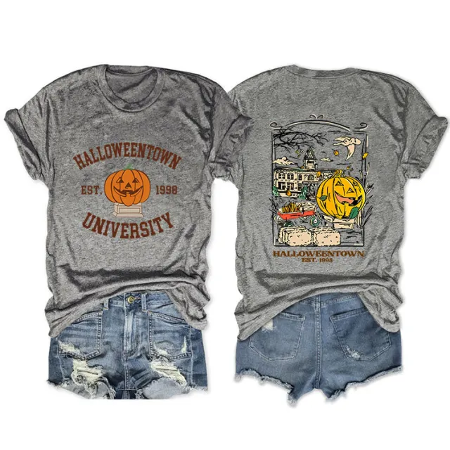 Loose Front And Rear Printed Short Sleeve Dark Gray - Shop at LoveMi